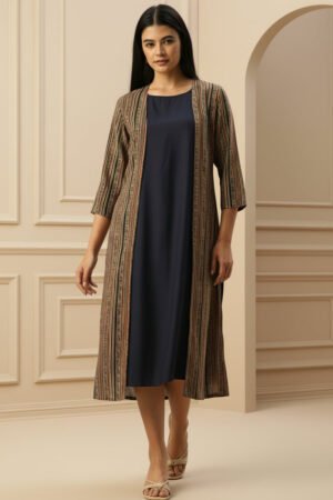 Beige Striped Printed Dress