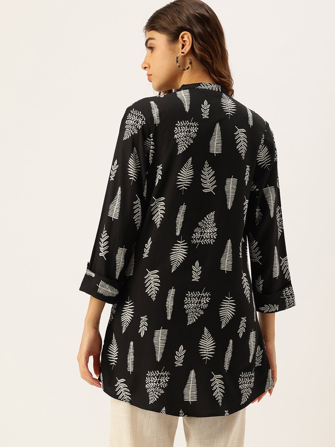 Black Tree Printed Mandarin Collar Tunic - Image 5