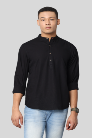 Men's Slim Fit Full Sleeve Solid Kurta Shirt, Black